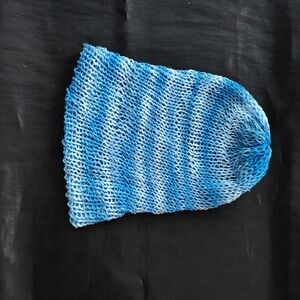 Blue and White Knit Beanie